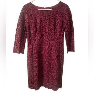 Alex Marie Womens Burgundy Floral Lace Sheath Dress Size 6